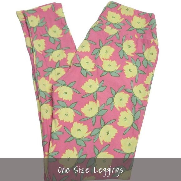 LuLaRoe OS Leggings One Size Floral Pink Yellow Green NEW - Picture 1 of 1
